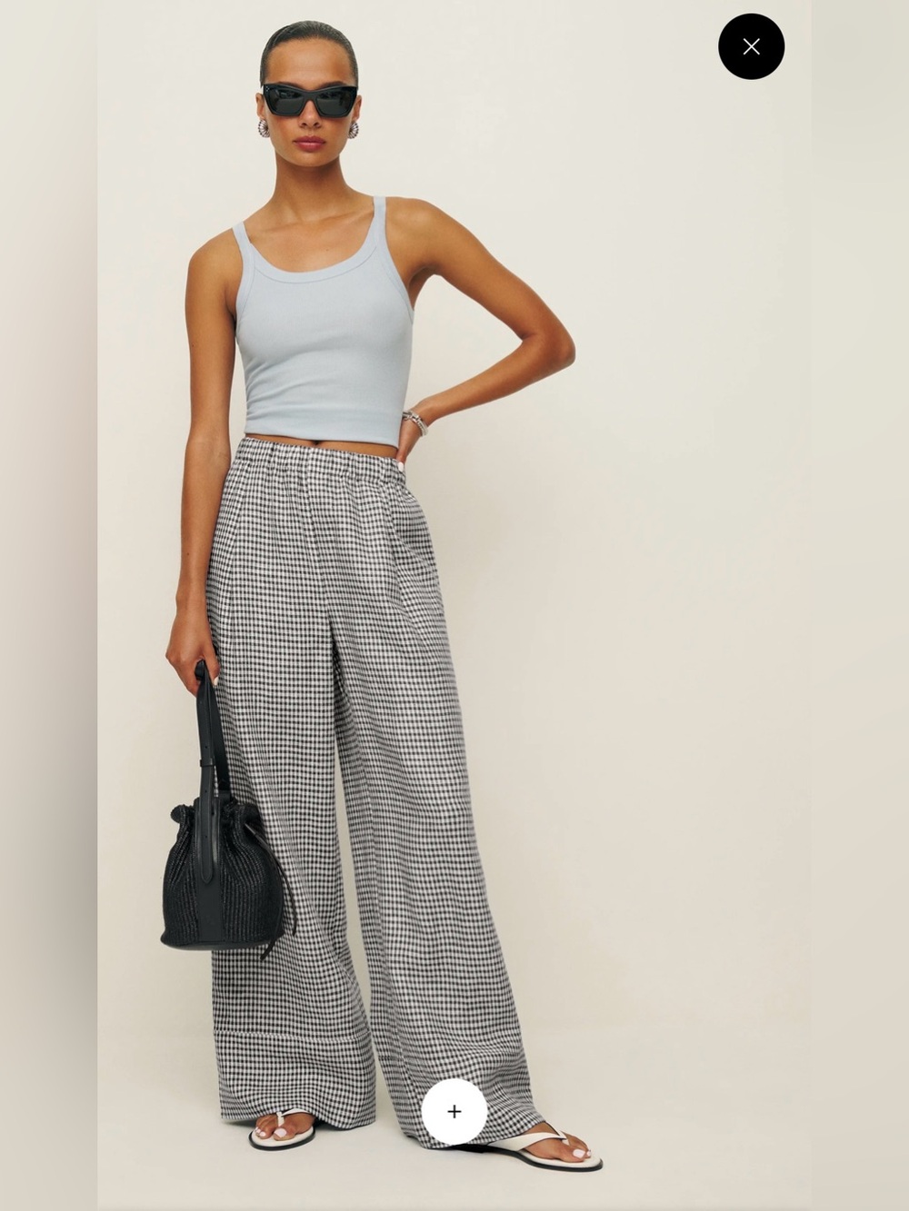 Reformation Black & White Gingham Wide-Leg Pants